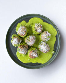 Grass Fed Beef Meatballs with Kale Pesto