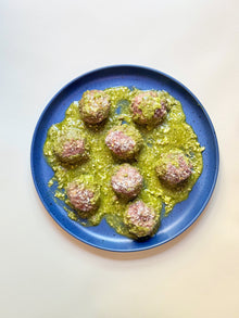 GF Meatballs with Zucchini and Sunflower Seed Pesto