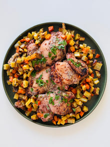 Mustard Rubbed Chicken Thighs with Carrot Hash