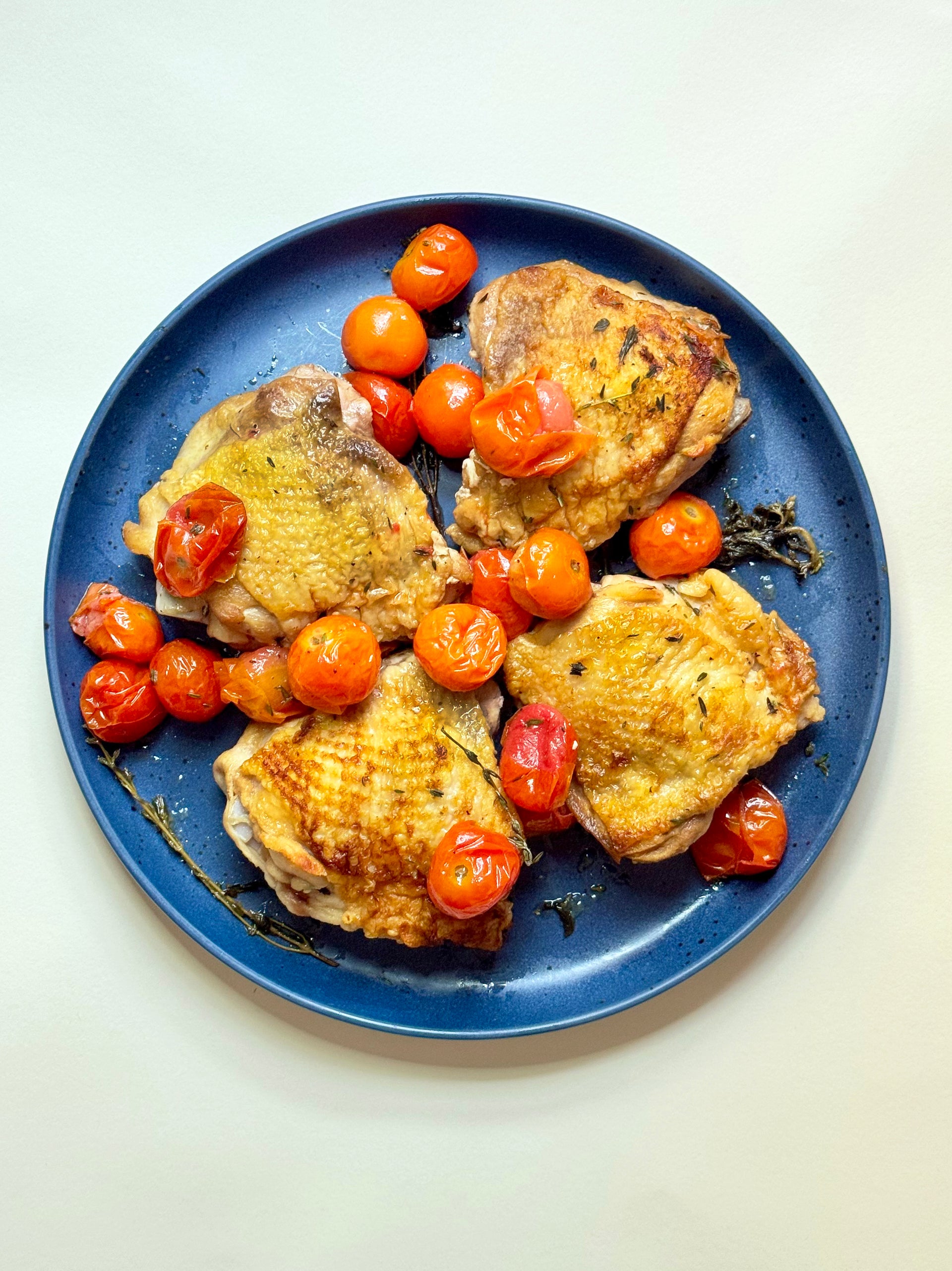 Pan Roasted Chicken Thighs with Slow Roasted Tomatoes