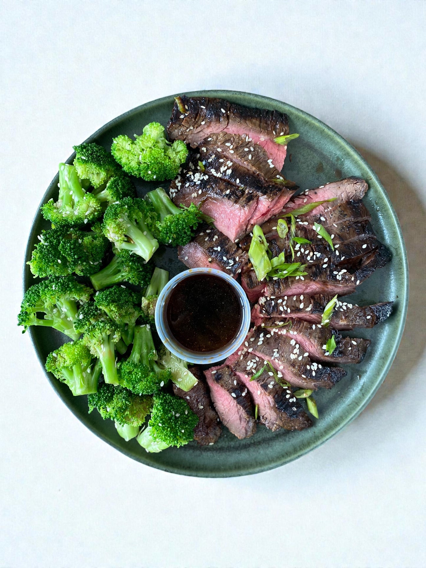 Prime Hanger Steak and Steamed Broccoli with Ginger Teriyaki
