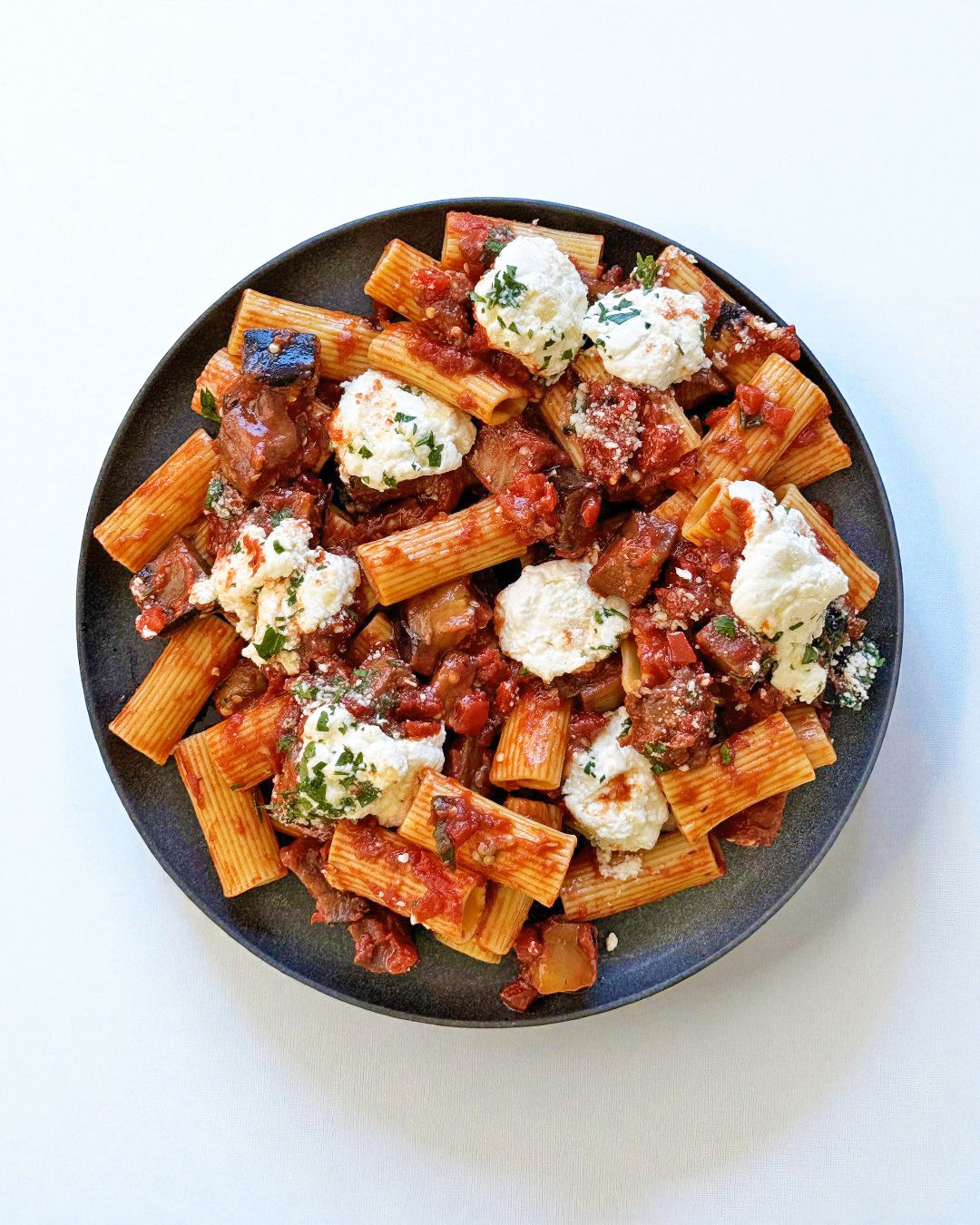 Rigatoni with Roasted Eggplant and Ricotta