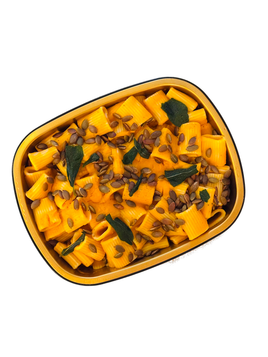 Rigatoni with Butternut Sauce, Pumpkin Seeds, and Crispy Sage