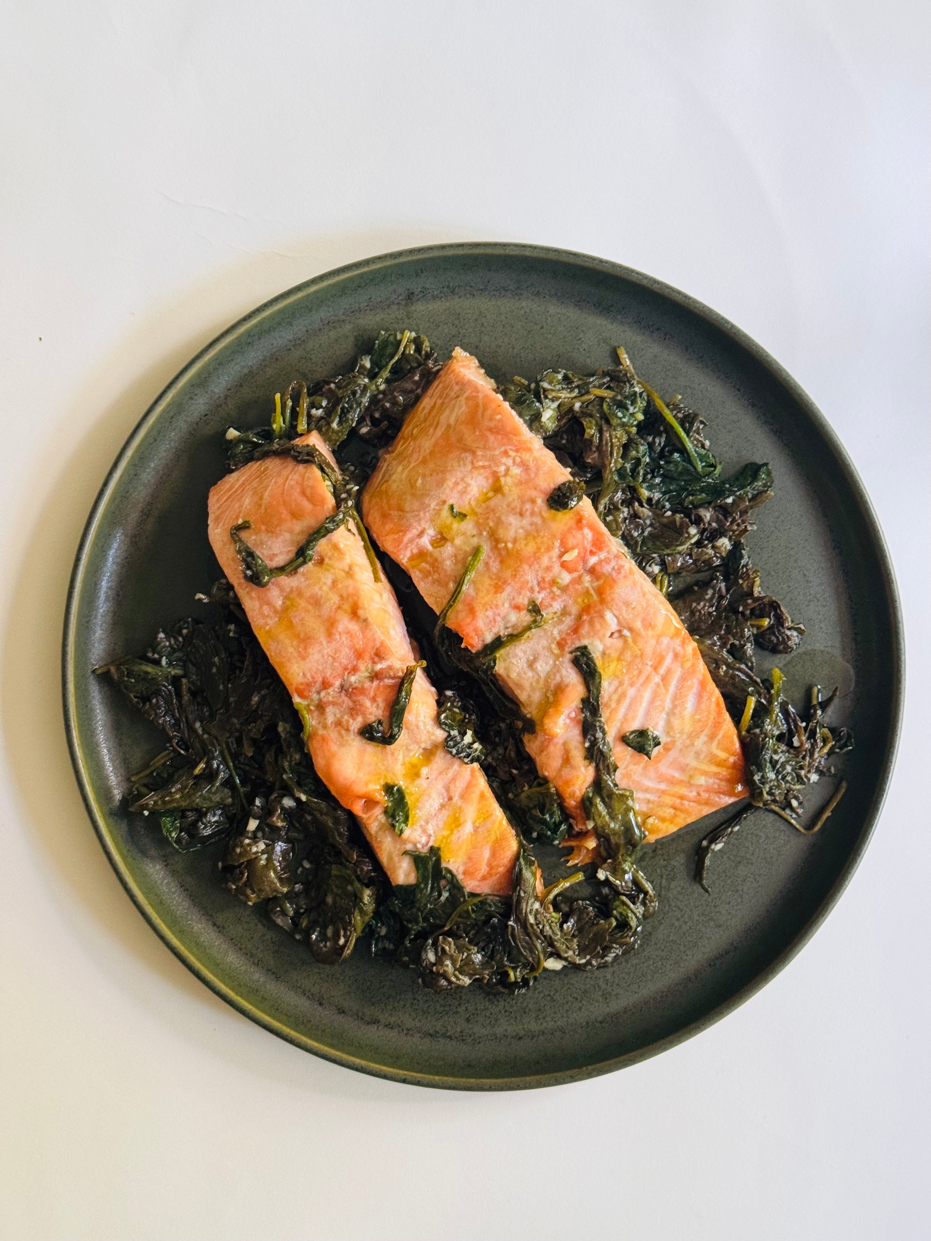 Faroe Island Salmon with Sautéed Spinach