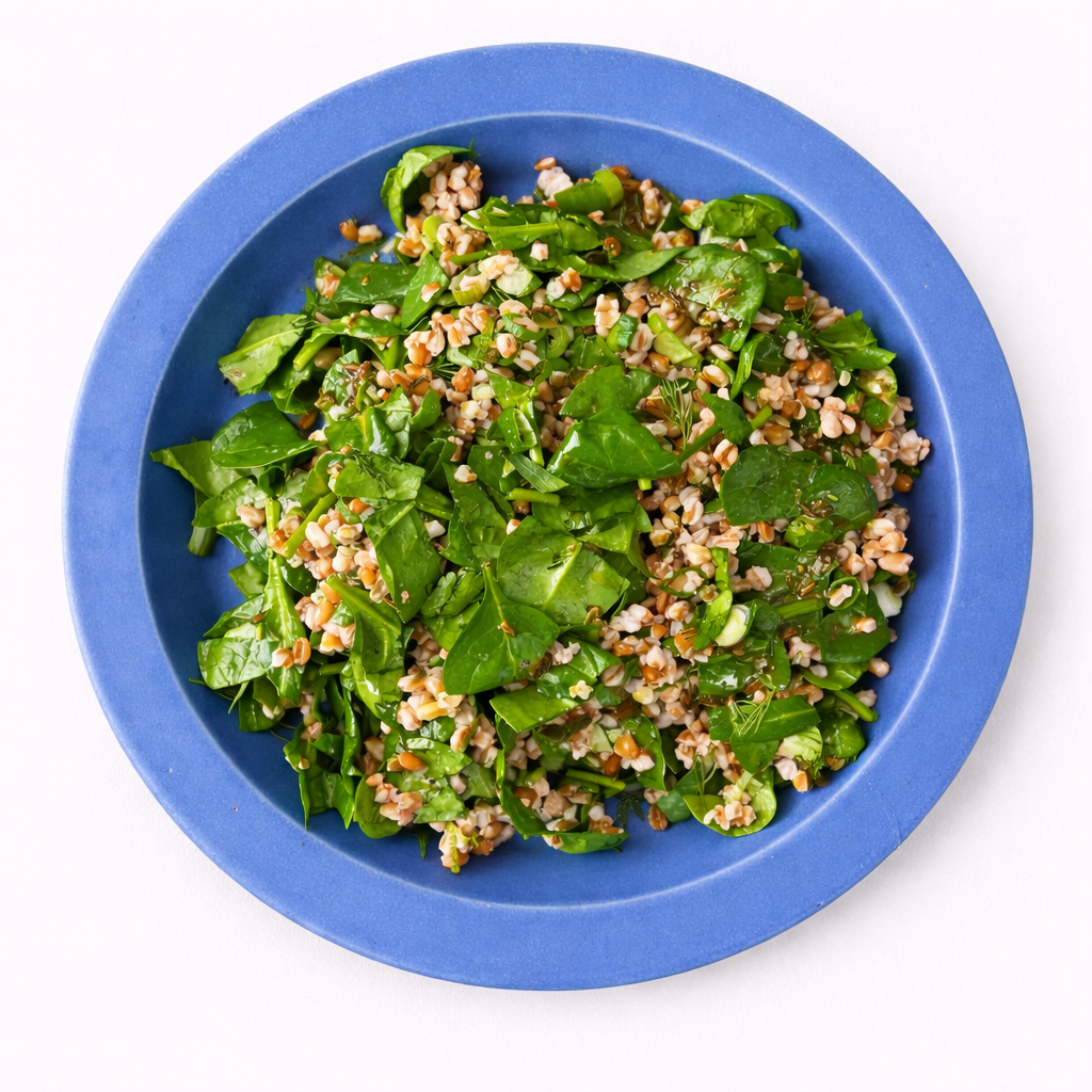 Spring Spinach Farro with Apple Cider Vinaigrette