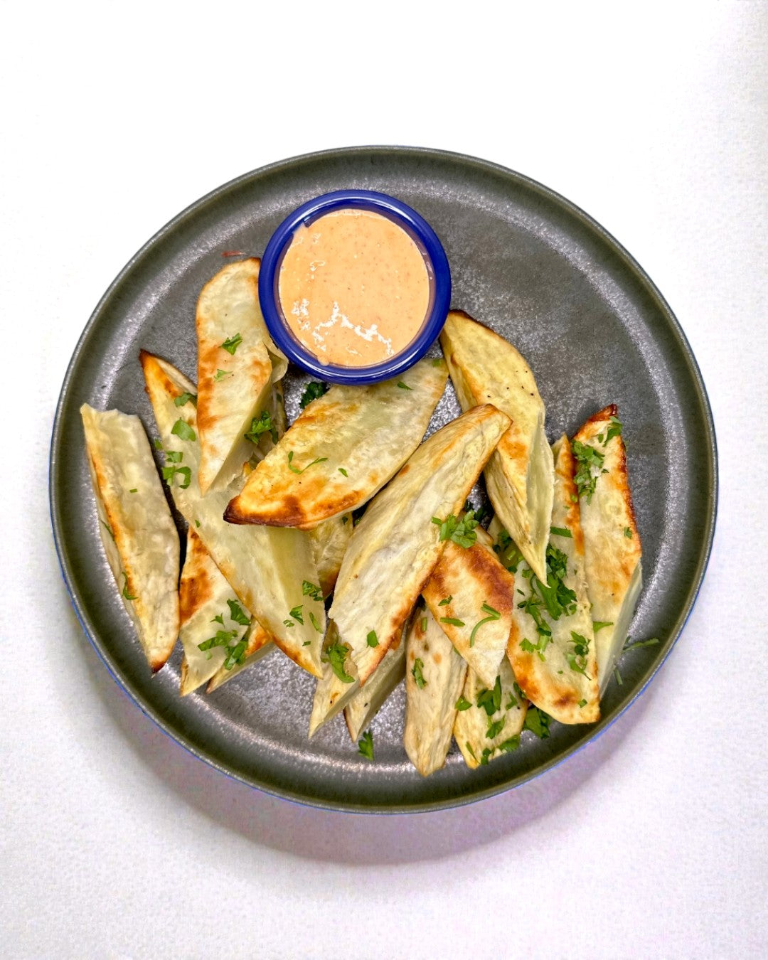White Sweet Potato Wedges with Chipotle Aioli