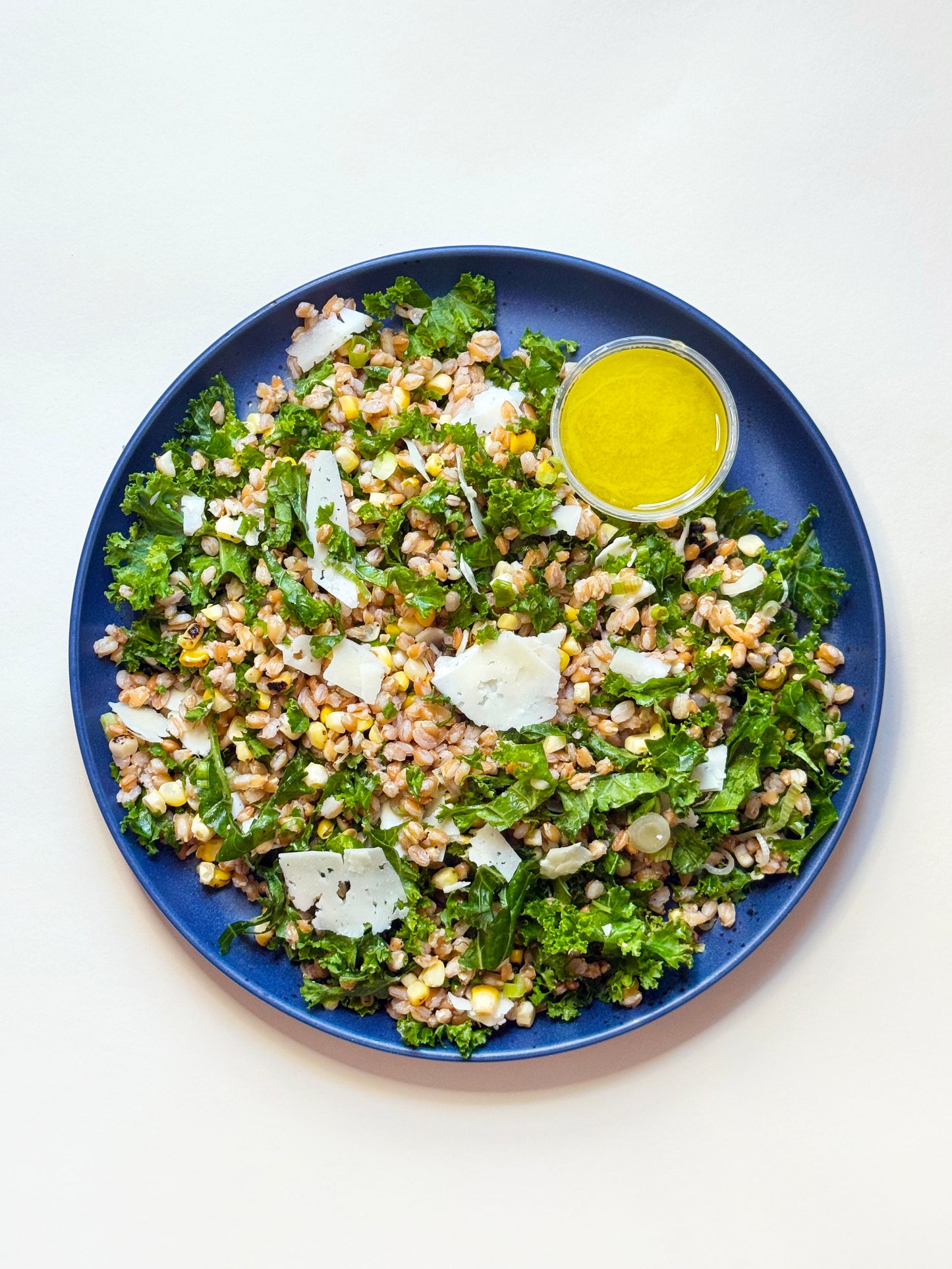 Charred Corn Farro with Kale and Manchego