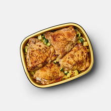 Mustard Rubbed Chicken Thighs with Zucchini Hash