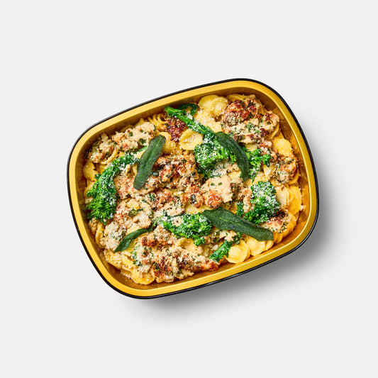Orecchiette with Turkey Sausage, Broccoli Rabe, and Squash