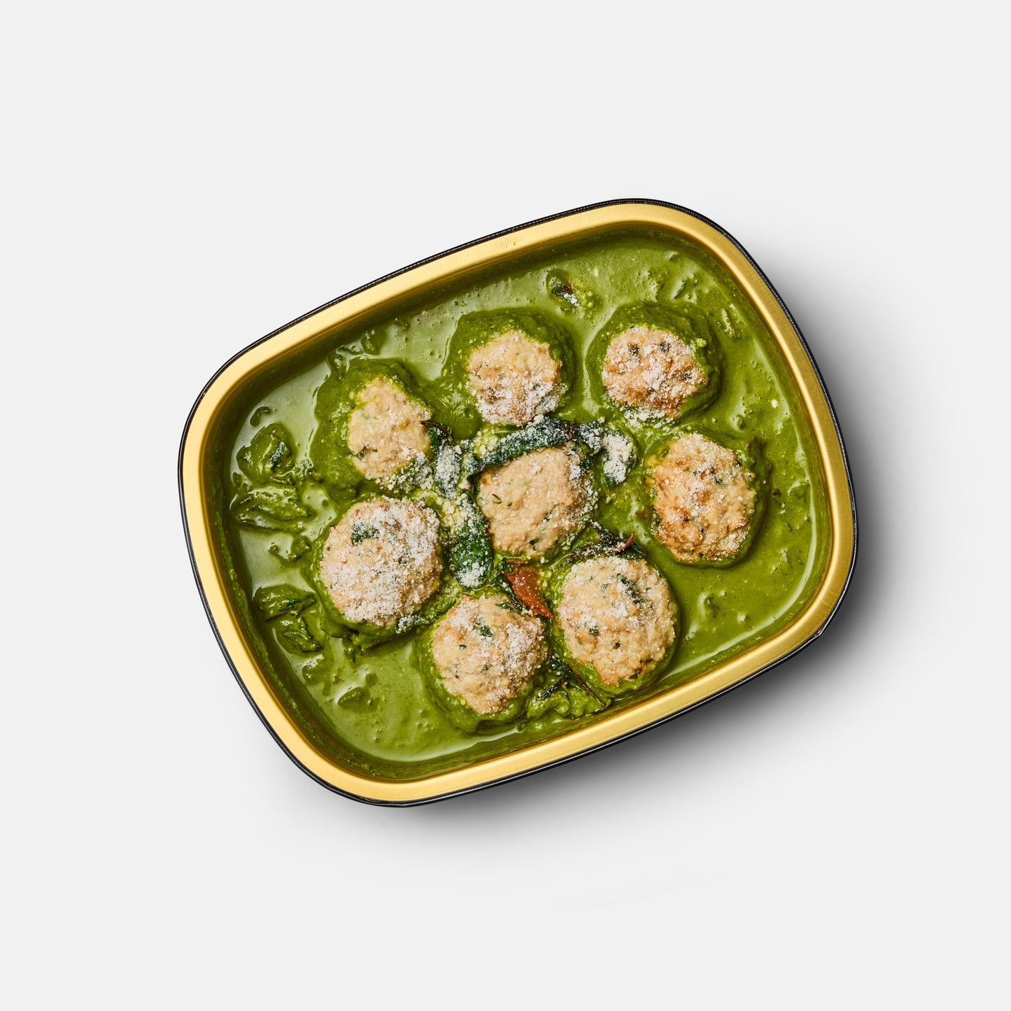 Parmesan Chicken Meatballs with Swiss Chard and Kale Pesto
