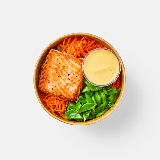 Salmon, Carrots, and Snow Peas with Rice