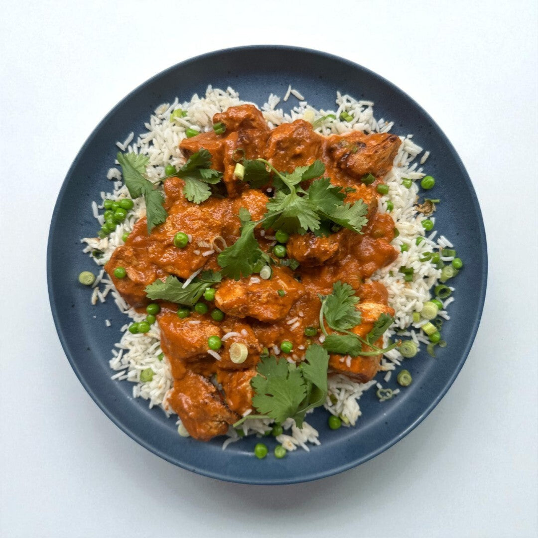 Indian Butter Chicken with Tomato, Peas and Basmati Rice