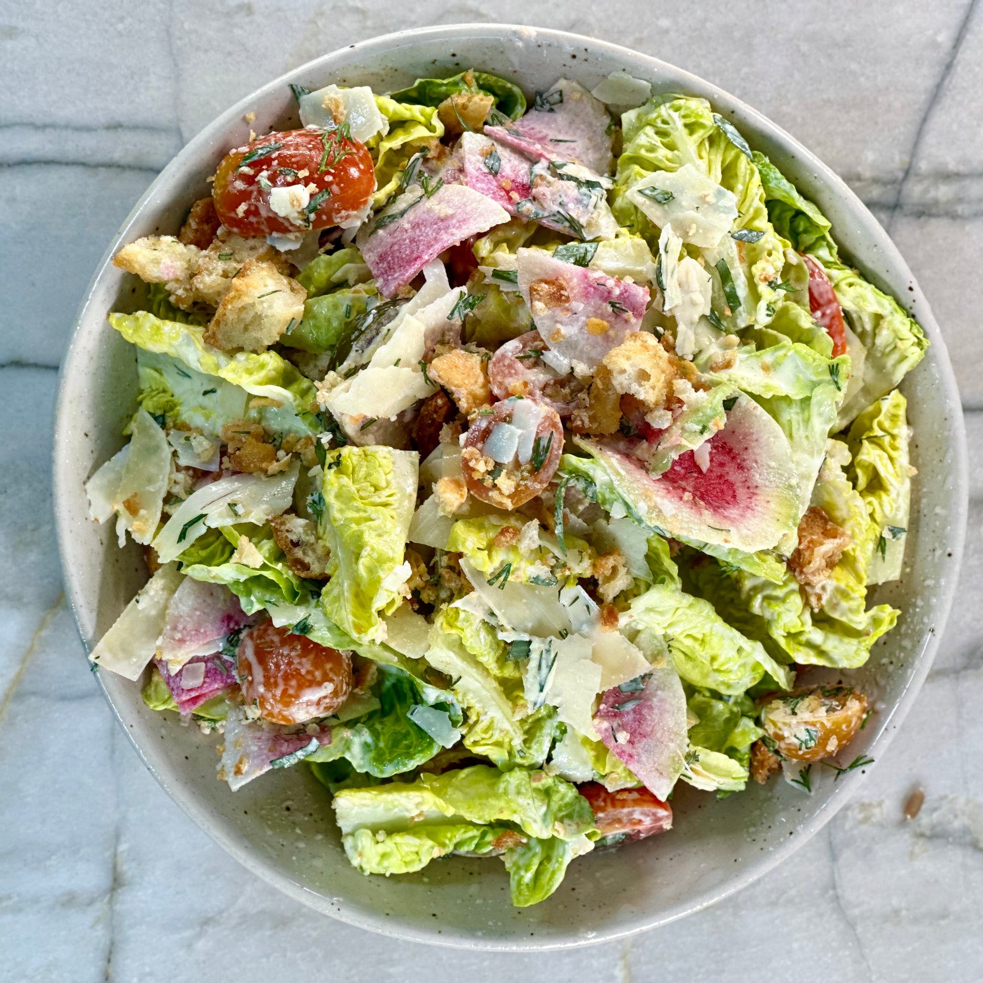 Little Gem Caesar Salad with Parmesan Croutons