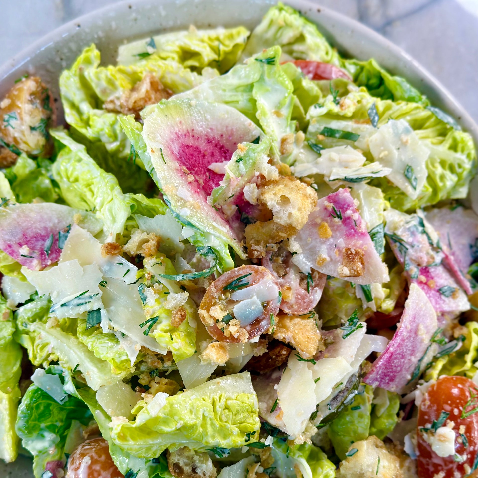 Little Gem Caesar Salad with Parmesan Croutons