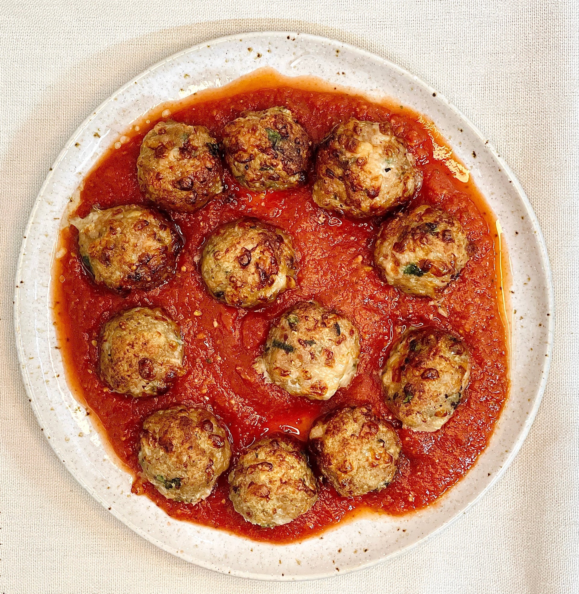 Mini Turkey & Spinach Meatballs in Cherry Tomato Sauce