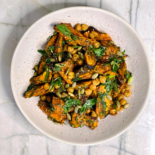 Carrots with Chickpeas & Carrot-Top Pesto