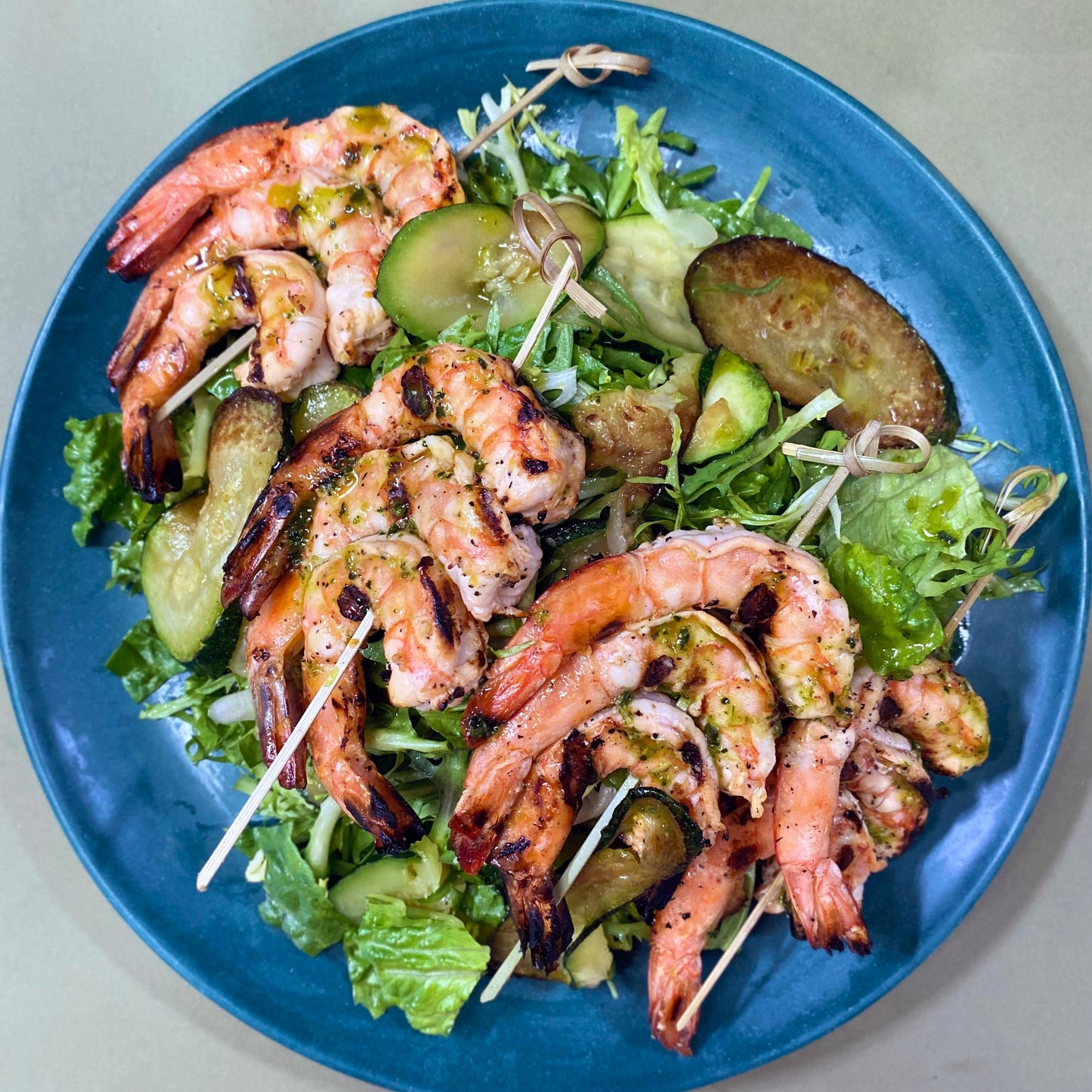 Kale Pesto Grilled Shrimp Salad