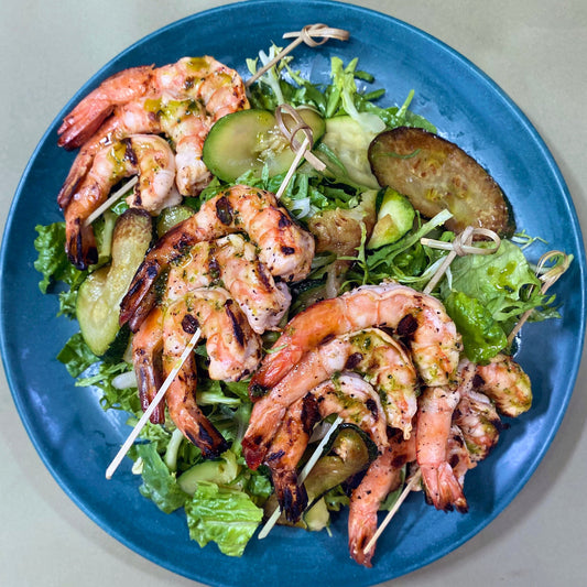 Kale Pesto Grilled Shrimp Salad